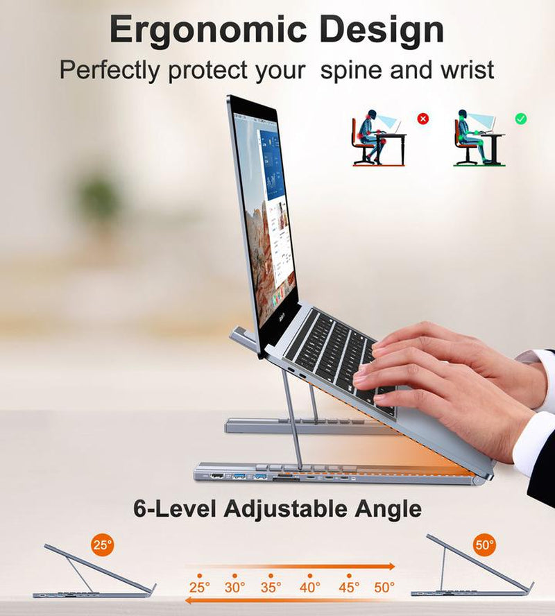 USB C Laptop Docking Station Stand, USB C Dock Tablet Stand, 8 in 1 USB C Hub with 4K HDMI, 2 USB 3.0, PD 100W, Universal Dock Station for Macbook Pro/Air/Dell/Hp/Surface/Lenovo, Plug and Play