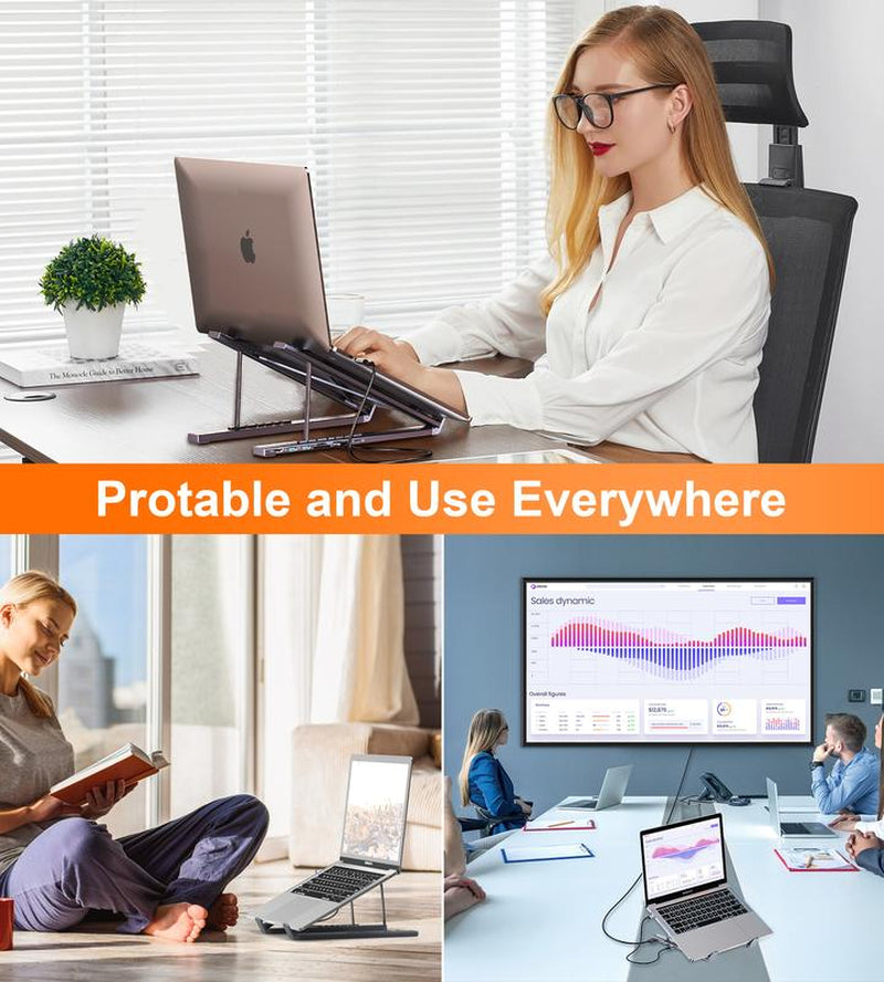 USB C Laptop Docking Station Stand, USB C Dock Tablet Stand, 8 in 1 USB C Hub with 4K HDMI, 2 USB 3.0, PD 100W, Universal Dock Station for Macbook Pro/Air/Dell/Hp/Surface/Lenovo, Plug and Play