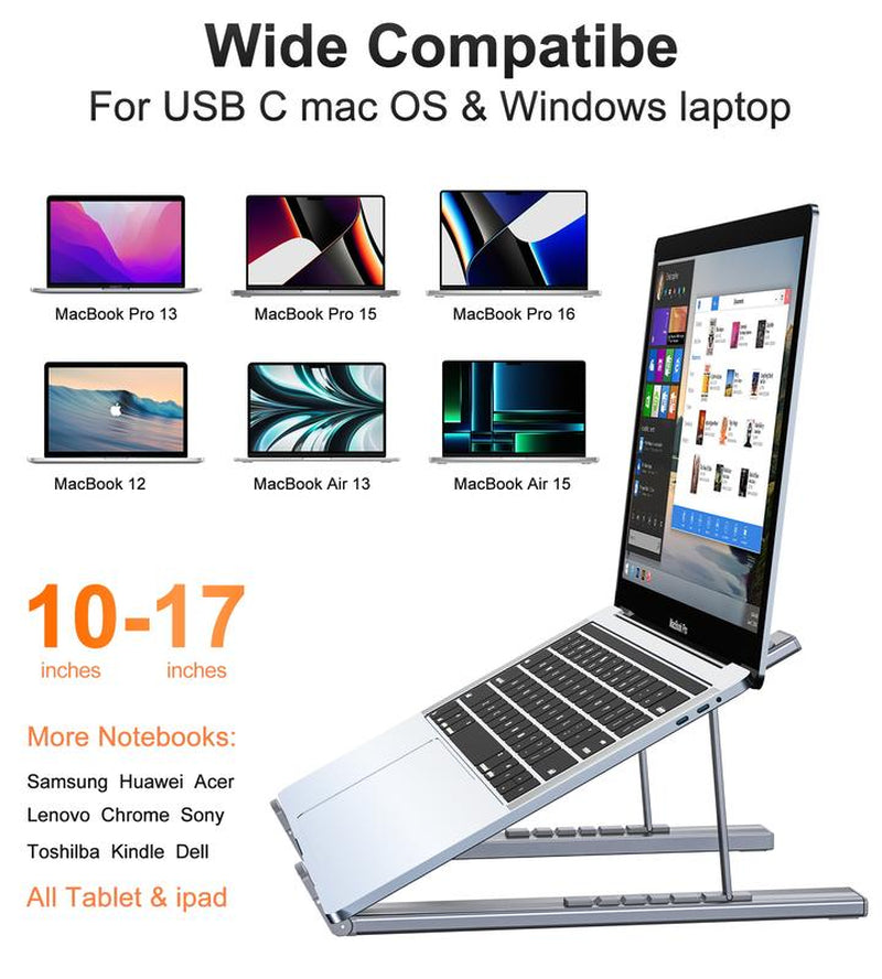 USB C Laptop Docking Station Stand, USB C Dock Tablet Stand, 8 in 1 USB C Hub with 4K HDMI, 2 USB 3.0, PD 100W, Universal Dock Station for Macbook Pro/Air/Dell/Hp/Surface/Lenovo, Plug and Play