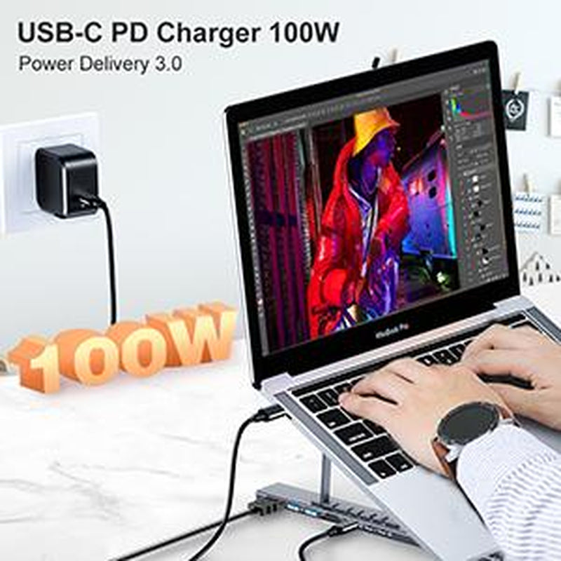 USB C Laptop Docking Station Stand, USB C Dock Tablet Stand, 8 in 1 USB C Hub with 4K HDMI, 2 USB 3.0, PD 100W, Universal Dock Station for Macbook Pro/Air/Dell/Hp/Surface/Lenovo, Plug and Play
